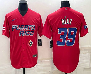 Mens Puerto Rico Baseball #39 Edwin Diaz 2023 Red World Baseball Classic Stitched Jerseys->2023 world baseball classic->MLB Jersey